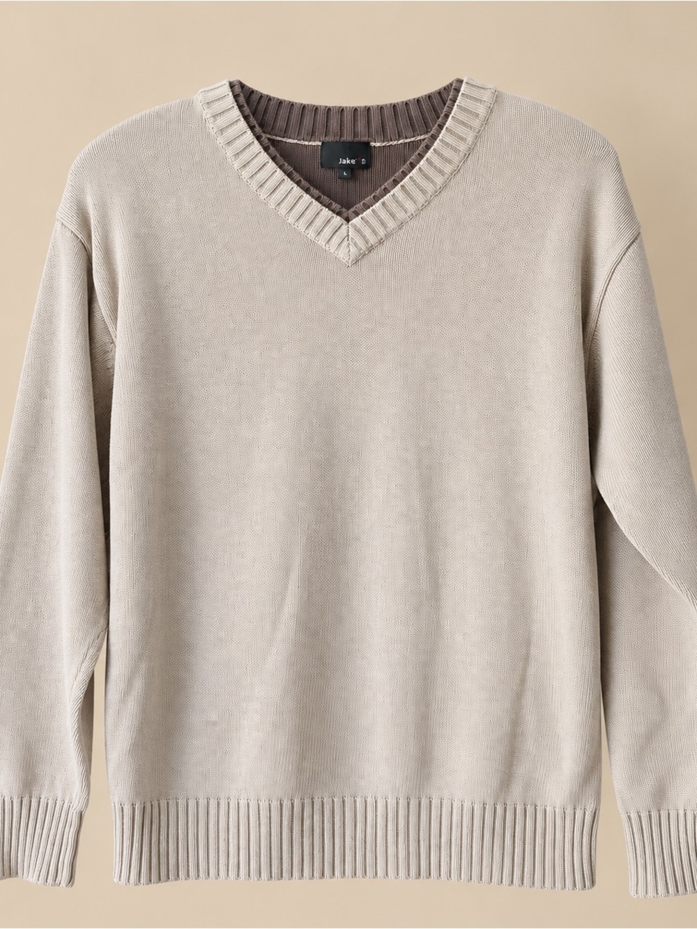 VTG Y2K Cream Double Collar V-Neck Knit Sweater Preppy Academia M
